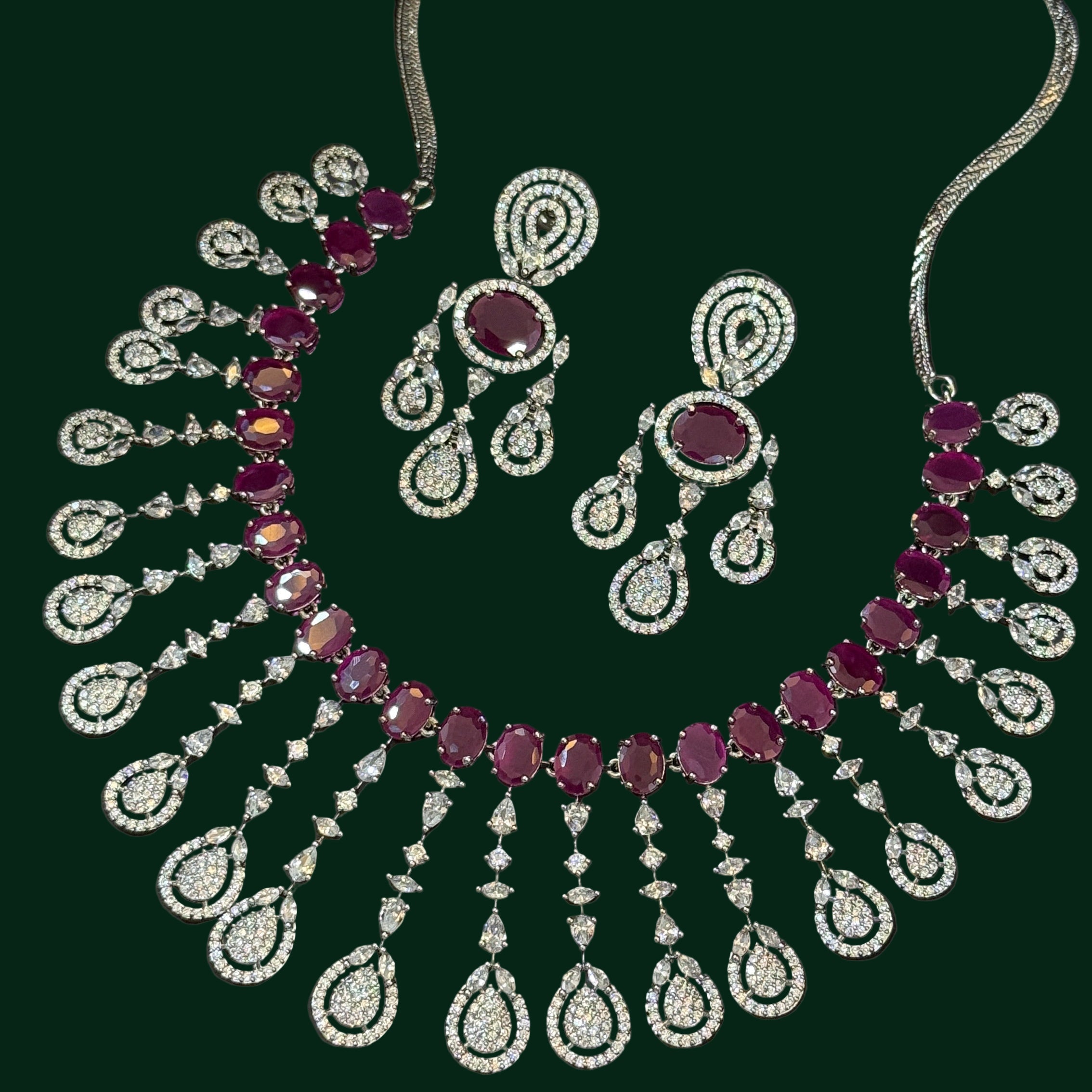 Ruby Radiance American Diamond Necklace Set